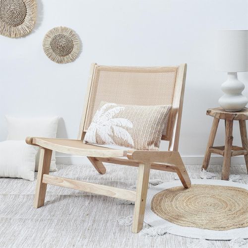 Coussin Déco "palmier" 30x50cm Naturel et Blanc