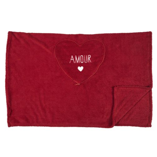 Coussin Plaid Sherpa "cœur" 120x150cm Rouge
