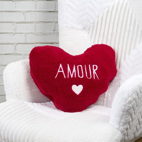 Coussin Plaid Sherpa "cœur" 120x150cm Rouge