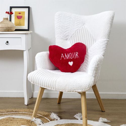 Coussin Plaid Sherpa "cœur" 120x150cm Rouge