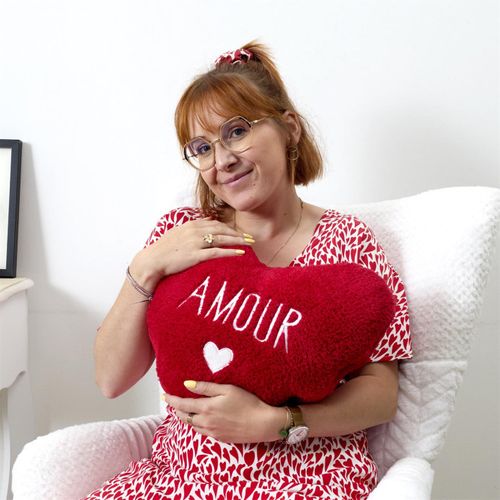Coussin Plaid Sherpa "cœur" 120x150cm Rouge