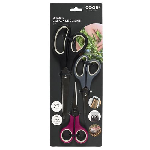 Lot De 3 Ciseaux De Cuisine "inox" 19cm Multicolore