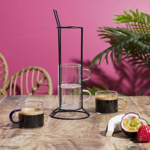 Lot De 4 Tasses à Café Avec Support "paradis" 8cm Transparent