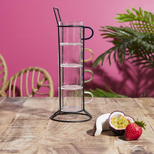 Lot De 4 Tasses à Café Avec Support "paradis" 8cm Transparent