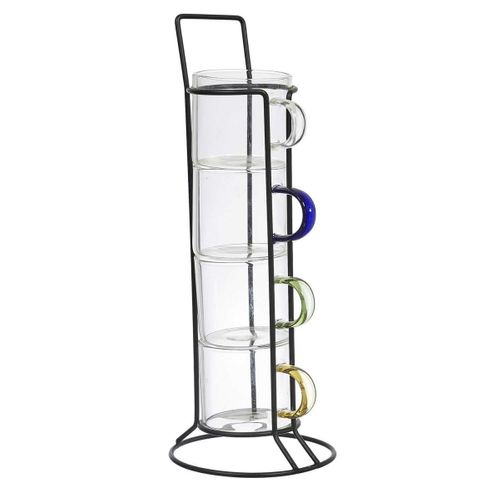 Lot De 4 Tasses à Café Avec Support "paradis" 8cm Transparent