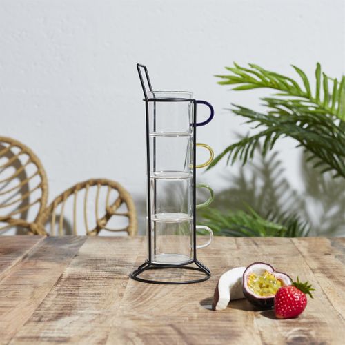 Lot De 4 Tasses à Café Avec Support "paradis" 8cm Transparent