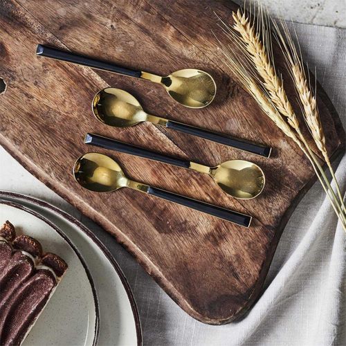 Lot De 4 Cuillères à Dessert En Inox "charlotte" 15cm Noir et Or
