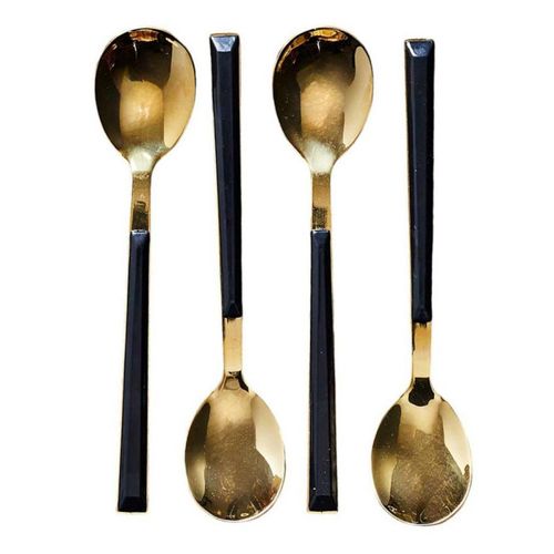 Lot De 4 Cuillères à Dessert En Inox "charlotte" 15cm Noir et Or