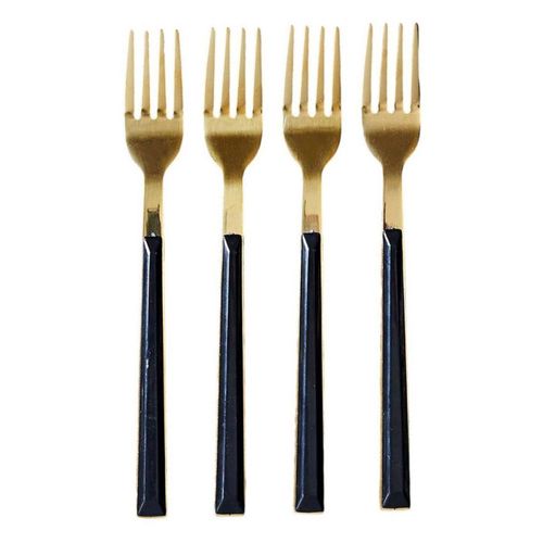 Lot De 4 Fourchettes à Dessert En Inox "charlotte" 15cm Noir et Or