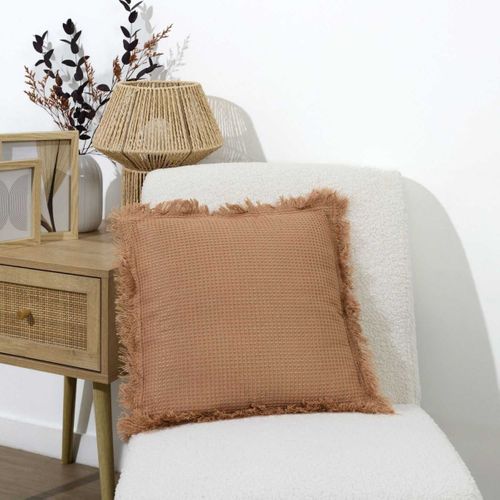 Coussin Déco Déhoussable "gaufré" 40x40cm Ocre