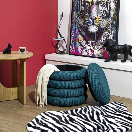 Pouf 2 En 1 En Tissu Coloré Atome Bleu