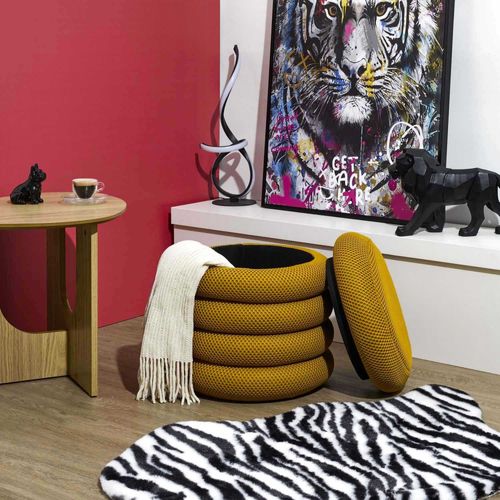 Pouf 2 En 1 En Tissu Coloré Atome Jaune