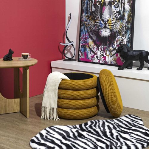 Pouf 2 En 1 En Tissu Coloré Atome Jaune