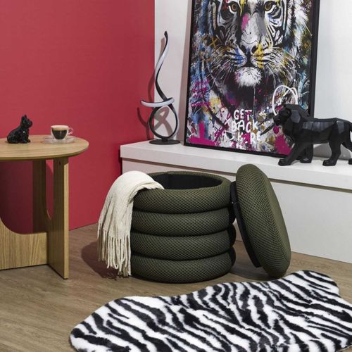 Pouf 2 En 1 En Tissu Coloré Atome Kaki