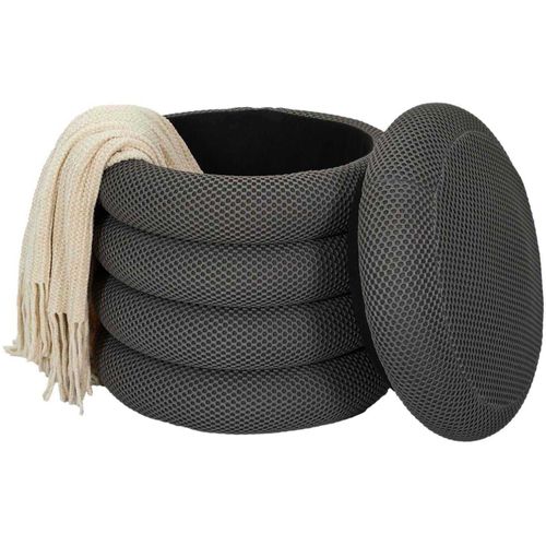 Pouf 2 En 1 En Tissu Coloré Atome Gris Foncé