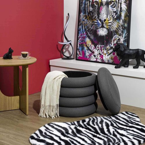 Pouf 2 En 1 En Tissu Coloré Atome Gris Foncé