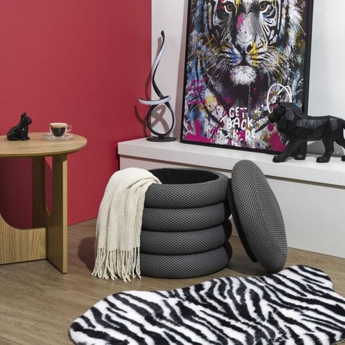 Pouf 2 En 1 En Tissu Coloré Atome Gris Foncé