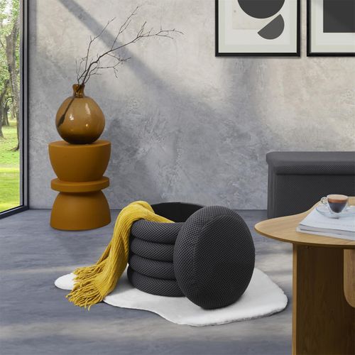 Pouf 2 En 1 En Tissu Coloré Atome Gris Foncé