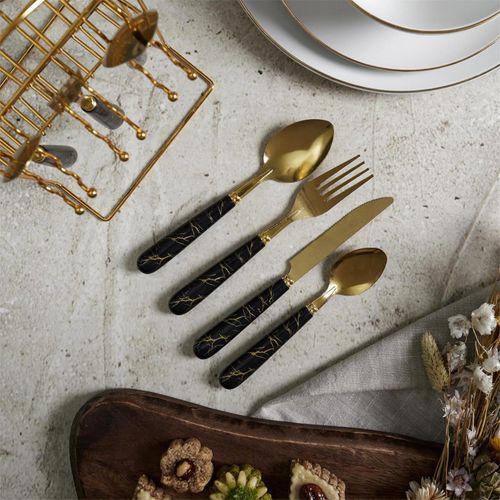 Ménagère 24 Pièces Avec Support "eclat" 26cm Noir et Or