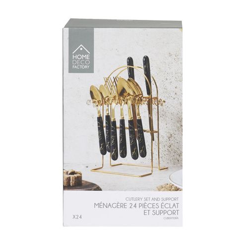 Ménagère 24 Pièces Avec Support "eclat" 26cm Noir et Or
