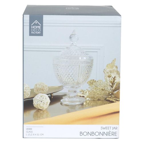 Bonbonnière Design En Verre "diamant" 31cm Transparent