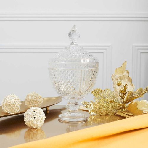 Bonbonnière Design En Verre "diamant" 31cm Transparent