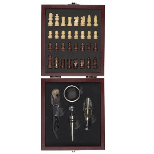 Coffret De Vin 4 Pièces "jeu D'échecs" 16cm Marron