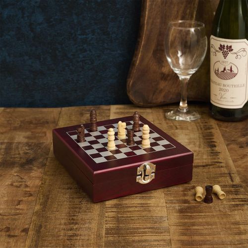 Coffret De Vin 4 Pièces "jeu D'échecs" 16cm Marron
