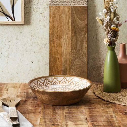 Saladier En Bois "dune" 28cm Terracotta