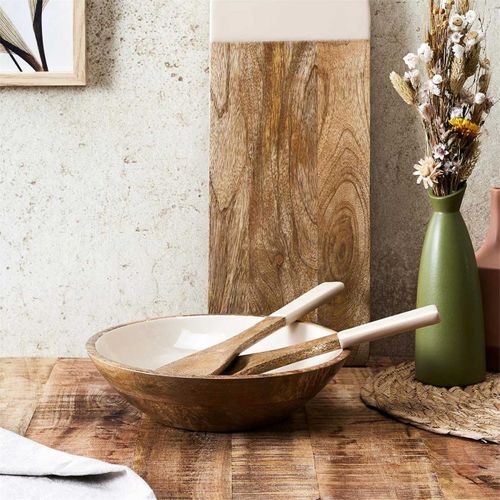 Saladier Uni En Bois "dune" 28cm Beige