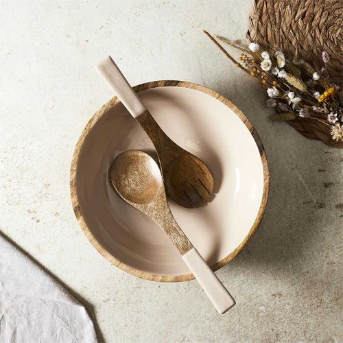 Couverts à Salade Uni En Bois "dune" 30cm Beige