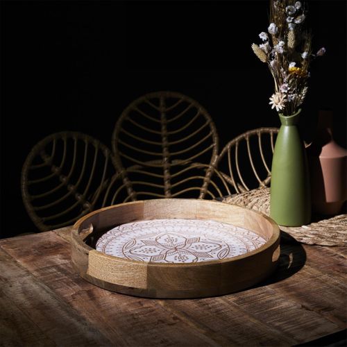 Plateau De Service En Bois "dune" 35cm Terracotta