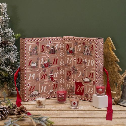 Calendrier De L'avent 24 Bougies Parfumées "ginger" 30cm Marron