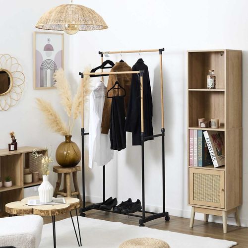 Portant à Vêtements Double Ajustable "effet Bois" 160cm Noir