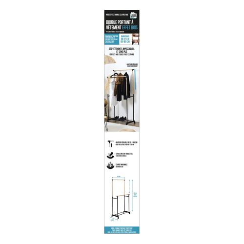 Portant à Vêtements Double Ajustable "effet Bois" 160cm Noir