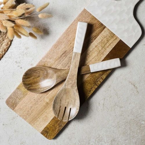 Couverts à Salade En Bois "nerina" 30cm Beige