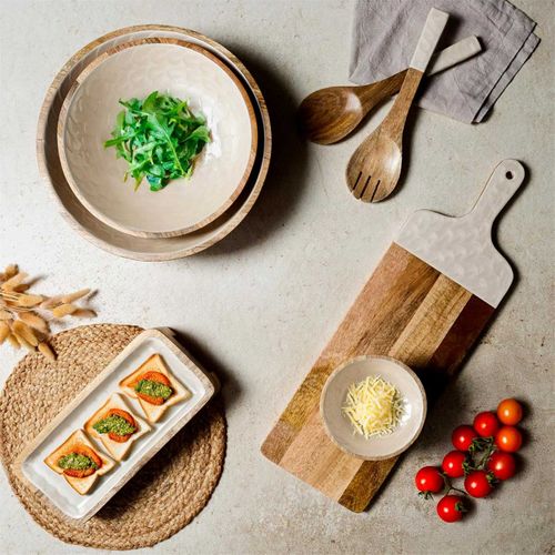 Couverts à Salade En Bois "nerina" 30cm Beige