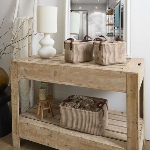 Lot De 3 Paniers De Rangement "velours Côtelé" 36cm Taupe