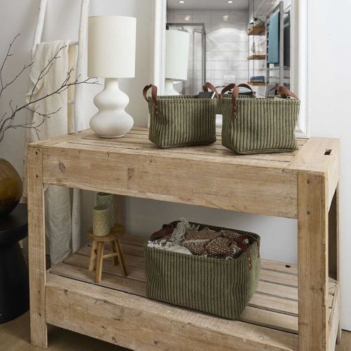 Lot De 3 Paniers De Rangement "velours Côtelé" 36cm Vert