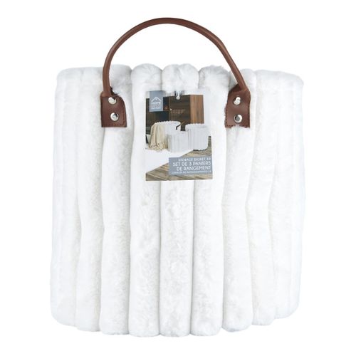 Lot De 3 Paniers De Rangement "effet Fourrure" 30cm Blanc