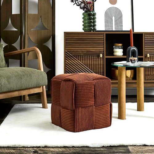Pouf En Tissu Côtelé Tressé Scott Terracotta