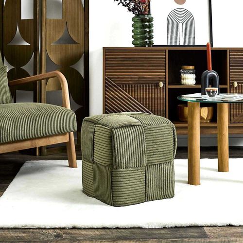 Pouf En Tissu Côtelé Tressé Scott Vert