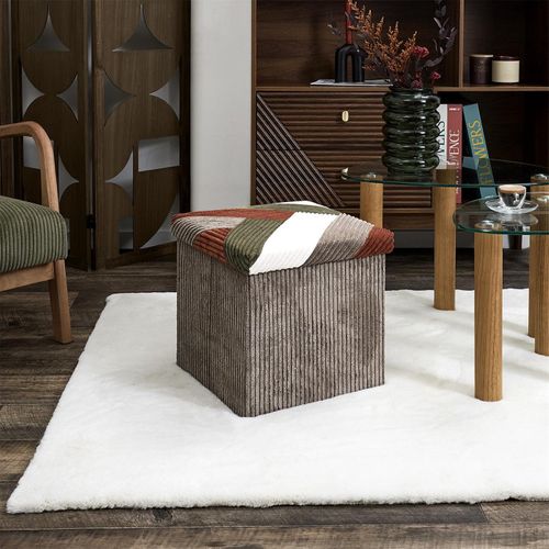 Pouf Coffre Pliable Patchwork Côtelé Scott