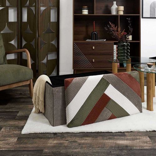 Banc Coffre Pliable Patchwork Côtelé Scott