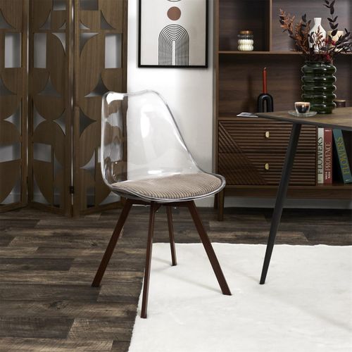 Lot De 4 Chaises Coussin Côtelé "scott" 82cm Transparent et Taupe