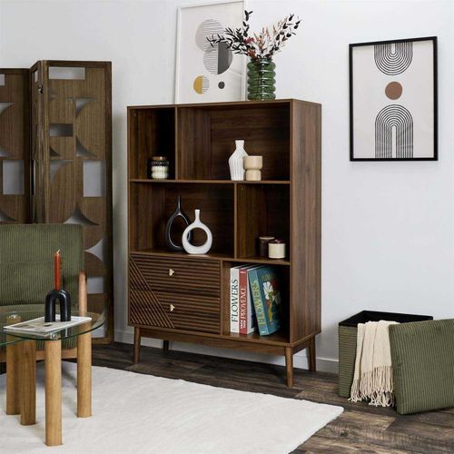 Bibliothèque En Bois 5 Niches Et 2 Tiroirstiffany