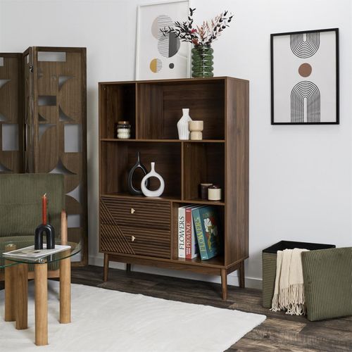 Bibliothèque En Bois 5 Niches Et 2 Tiroirstiffany