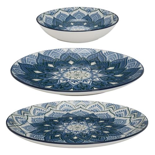 Service De Table 12 Pièces "mandala" 27cm Bleu