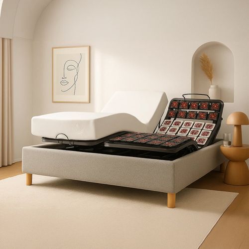 Pack Lit Électrique Matelas 90x190 - Gris - Sommier Relaxation+contour Lit Bouclette+matelas