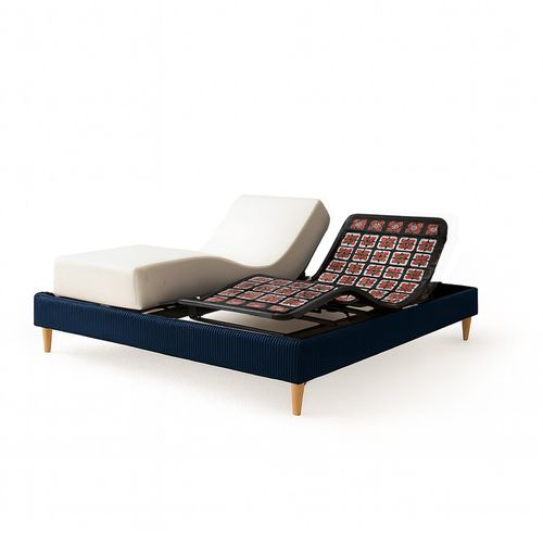 Pack Lit Électrique Matelas 200x200 - Bleu - Sommier Relaxation+contour Lit Velours Cotelé+matelas